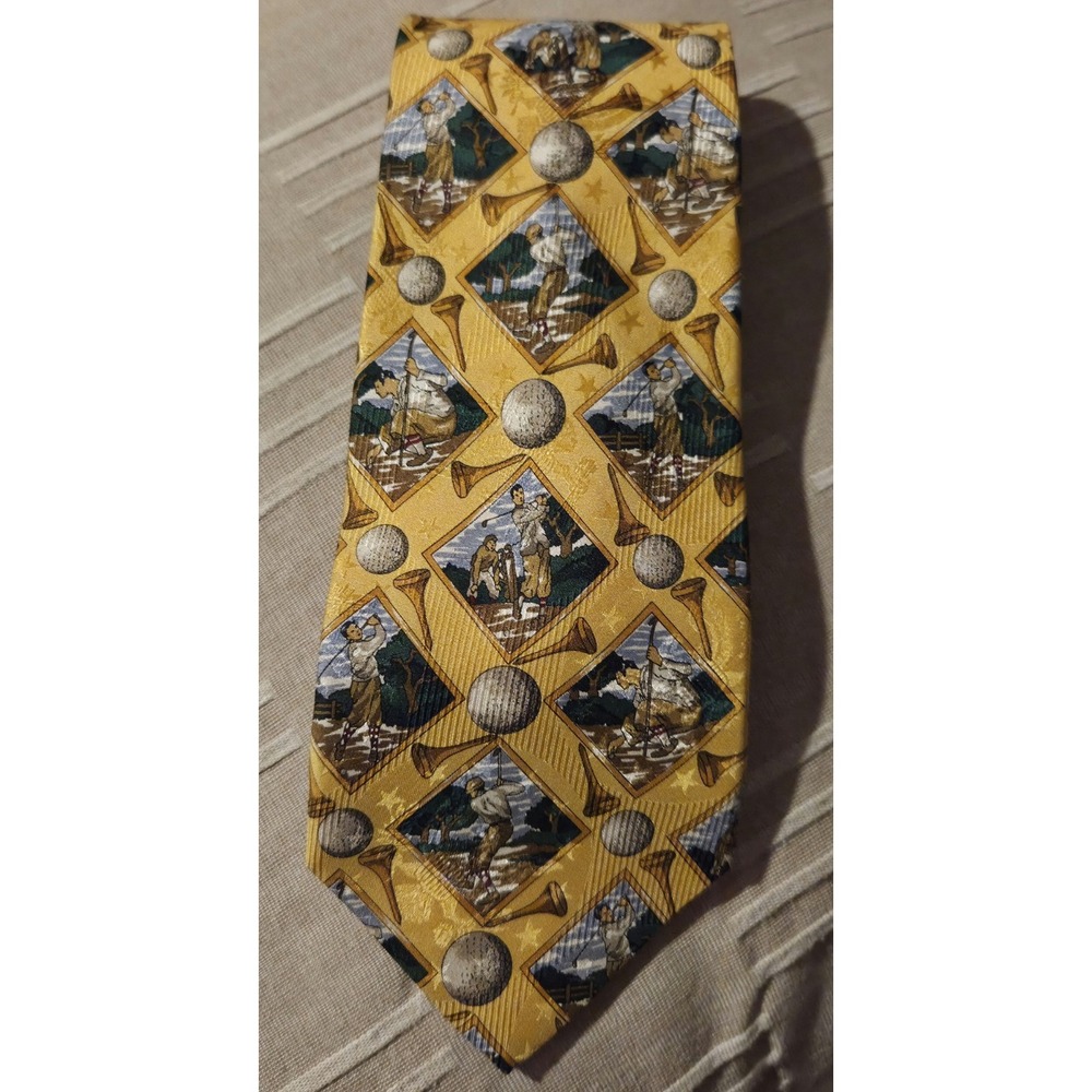 Robert Talbott Tie Mens Gold Silk Luxury Necktie Golf Made USA‎ 100%Silk